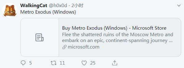 微软商城上线PC版《地铁：逃离》页面 Epic独占将结束？